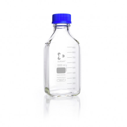 FLACON CLAIR 1L VERRE DURAN CARREE GL 45 AVEC BOUCHON-X10