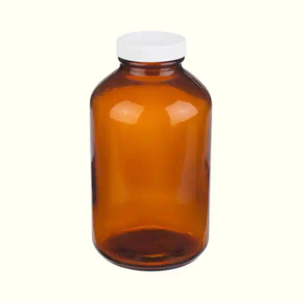 FLACON VERRE AMBRE COL LARGE AVEC CAPE PP CAPACITE 1L - X12