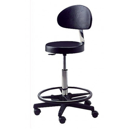 TABOURET DE LABORATOIRE AVEC DOSSIER ASSISE NOIRE REP.PIEDS