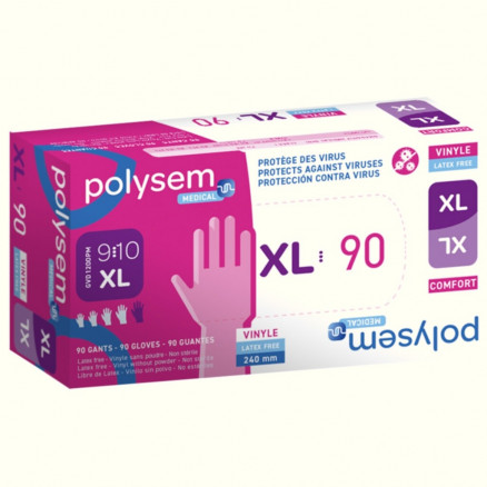 GANTS VINYL NON POUDRES NON STERILES T.9/10 - BOITE DE 90