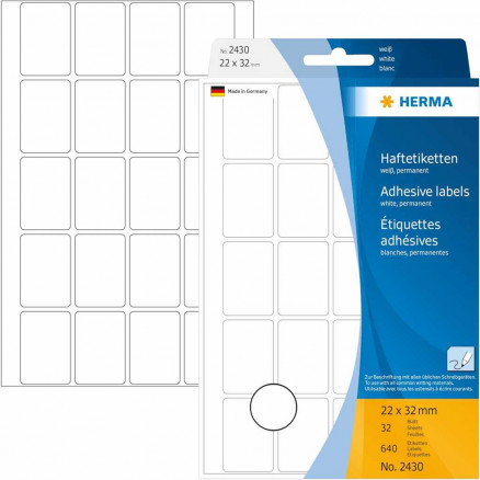 ETIQUETTE ADHESIVE BLANCHE D.22X32MM - CARTON DE 640