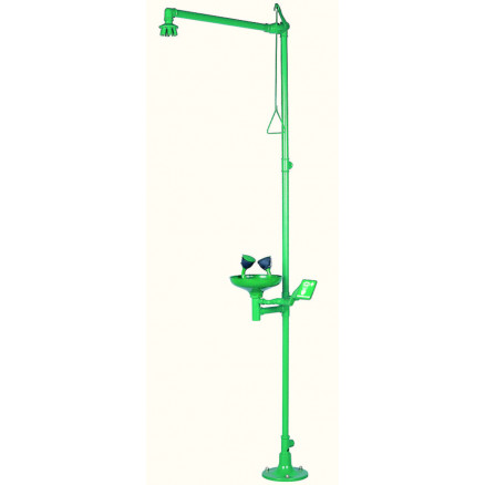 DOUCHE DE SECURITE AVEC LAVE - YEUX, 2 COMMANDES , VERT