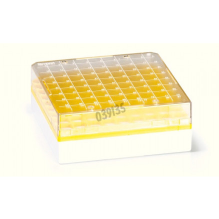 BOITE POLYCARBONATE JAUNE POUR 81 CRYOTUBES - PACK 4