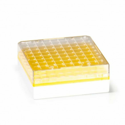 BOITE POLYCARBONATE JAUNE POUR 81 CRYOTUBES - PACK 4