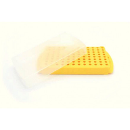 PORTOIR EN PP JAUNE POUR 96 MICROTUBES D.246X121X50MM