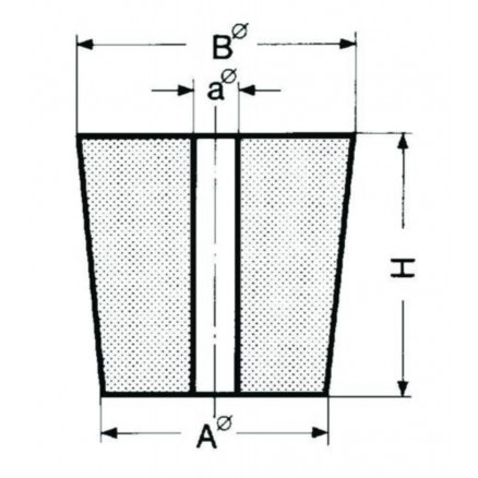 BOUCHON CONIQUE CAOUTCHOUC GRIS 1 TROU DIAM.4MM D.17X22X25MM