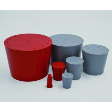 BOUCHON CONIQUE CAOUTCHOUC GRIS 1 TROU DIAM.6MM  D.26X32X30MM