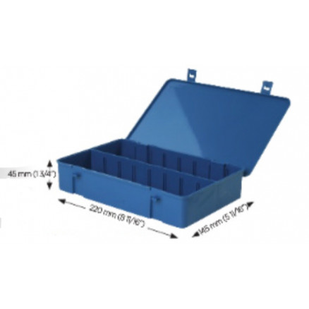 BOITE DE RANGEMENT DETECTABLE BLEUE A CLIP DIM. 220x145x45MM