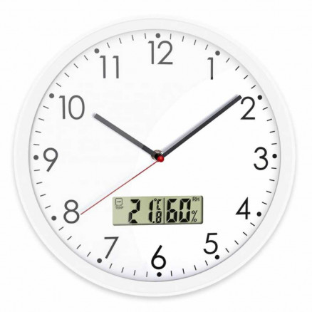 HORLOGE DIAM.300MM - ABS BLANC/ VERRE LCD T°C/H%
