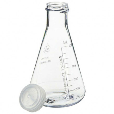 FIOLE ERLENMEYER EN POLYCARBONATE AVEC BOUCHON A VIS - 500ML -PACK X4