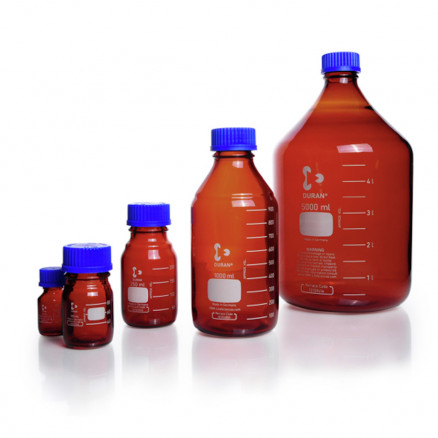 FLACON BRUN 500ML VERRE DURAN GL 45 AVEC BOUCHON/BAGUE-P.10