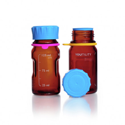 FLACON BRUN 125ML VERRE DURAN YOUT. GL 45 AVEC BOUCHON - X4