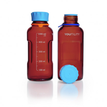 FLACON BRUN 500ML VERRE DURAN YOUT. GL 45 AVEC BOUCHON - X4
