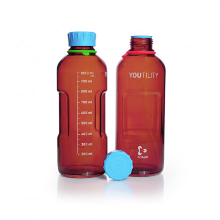 FLACON BRUN 1L VERRE DURAN YOUT. GL 45 AVEC BOUCHON - X4