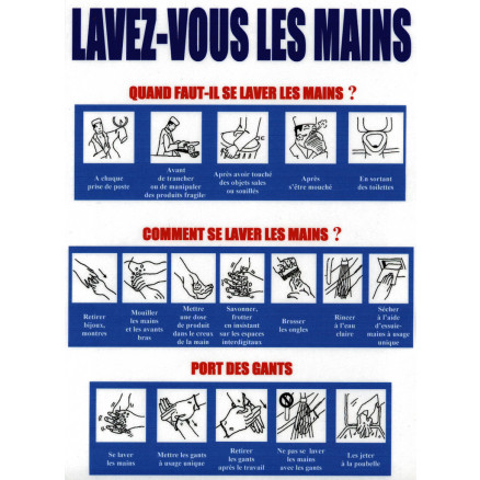 AFFICHE ADHESIVE LAVAGE DES MAINS 21 X 29,7 CM