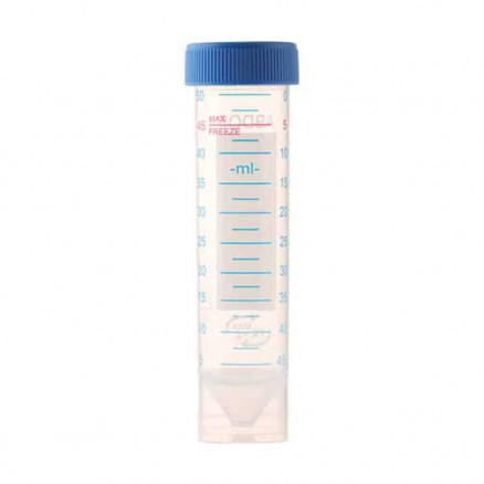 TUBE A CENTRIFUGER FOND CONIQUE PP AUTOPORTANT 50ML BOUCHON BLEU-20X25