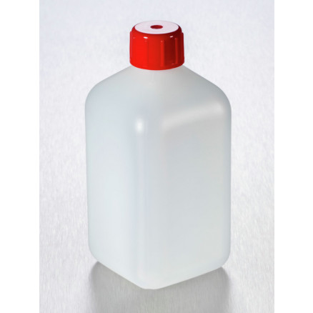 FLACON EN PE E.O. CAP.500ML AVEC CAPE ROUGE - CARTON 100