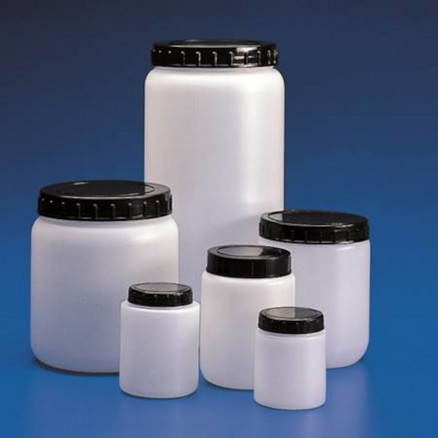 POTS RONDS COL LARGE EN HDPE - BOUCHON A VIS NOIR - 1L - PACK X20