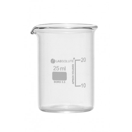 BECHER A BEC FORME BASSE VERRE BOROSILICATE GRADUE 25ML - X10