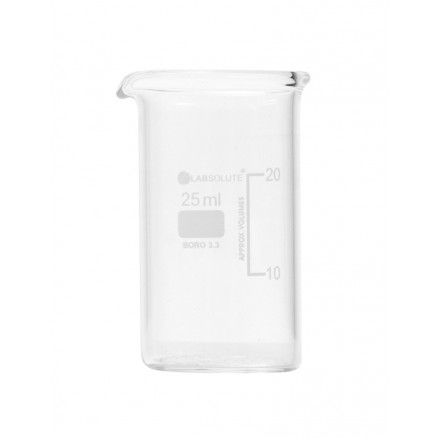 BECHER A BEC FORME HAUTE VERRE BOROSILICATE GRADUE 25ML - X10