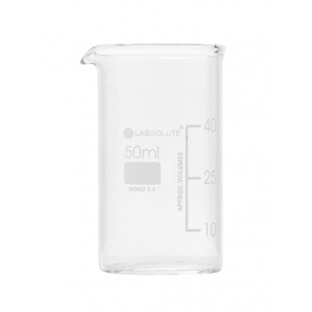 BECHER A BEC FORME HAUTE VERRE BOROSILICATE GRADUE 50ML - X10