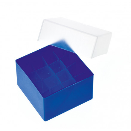 BOITE EN PP BLEU POUR 16 TUBES 1,5-1,8-2ML + COUV.