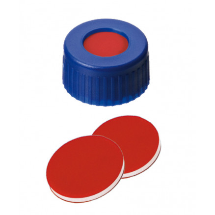 BOUCHON A VIS PP BLEU 1 TROU DN9 PTFE/SILICONE/PTFE - X100