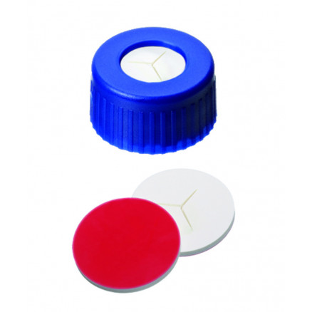 BOUCHON A VIS PP BLEU 1 TROU DN9 SILICONE/PTFE FENDU Y X100