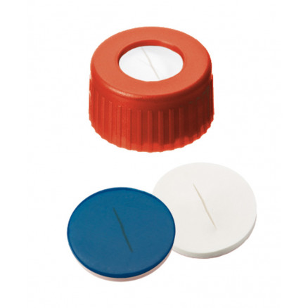 BOUCHON A VIS PP ROUGE 1 TROU DN9 SEPT.SILIC/PTFE FENDU X100