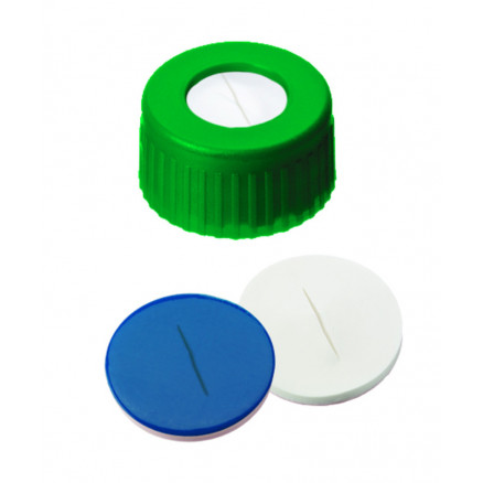 BOUCHON A VIS PP VERT 1 TROU DN9 SILICONE/PTFE FENDU - X100