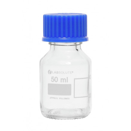 FLACON VERRE CLAIR GL45 AVEC BOUCHON/BAGUE PP BLEU 2L X10