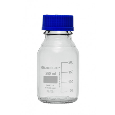 FLACON VERRE CLAIR GL45 +BOUCH /BAGUE PP BLEU 250ML X10