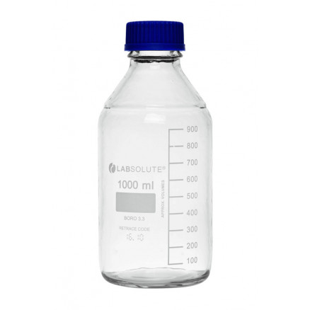 FLACON VERRE CLAIR GL45 AVEC REVETEMENT + BOUCHON 1L