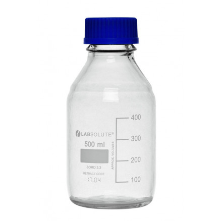 FLACON VERRE CLAIR GL45 AVEC REVETEMENT + BOUCHON 500ML