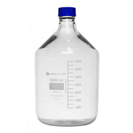 FLACON VERRE CLAIR GL45 AVEC REVETEMENT + BOUCHON 5L