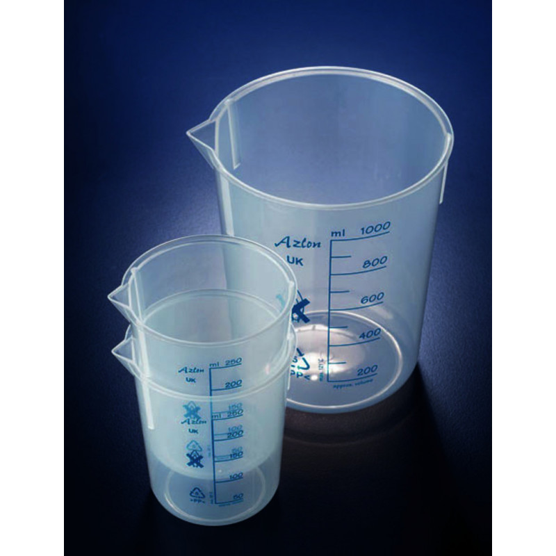 BECHER A BEC FORME BASSE PP AZLON GRAD. BLEUE 500ML-X10