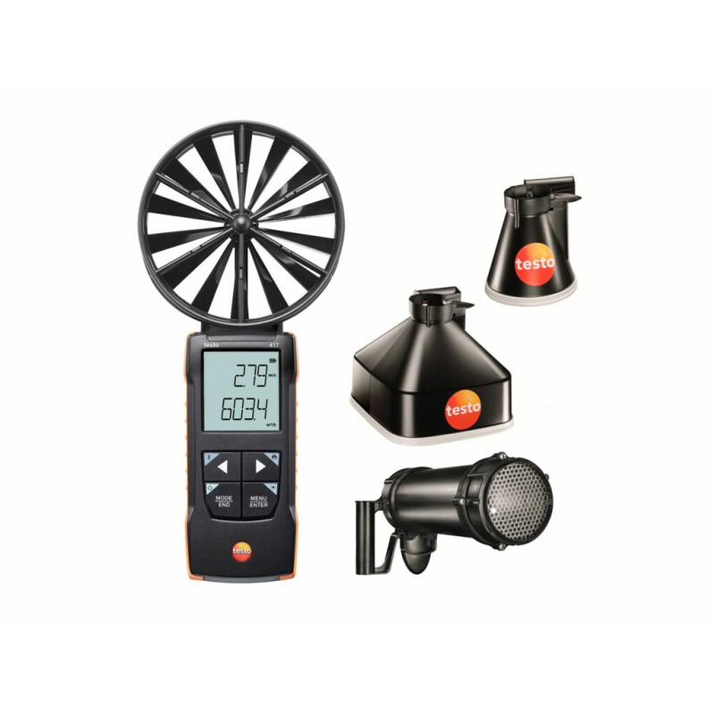 ANEMOMETRE TESTO 417 A HELICE  KIT2 AVEC 2 CONES ET REDRESSEUR D'AIR