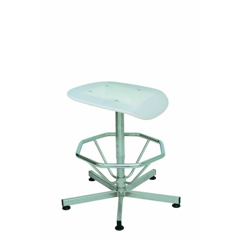 TABOURET V-KORR BLANC, INOX, PATINS, REPOSE PIEDS