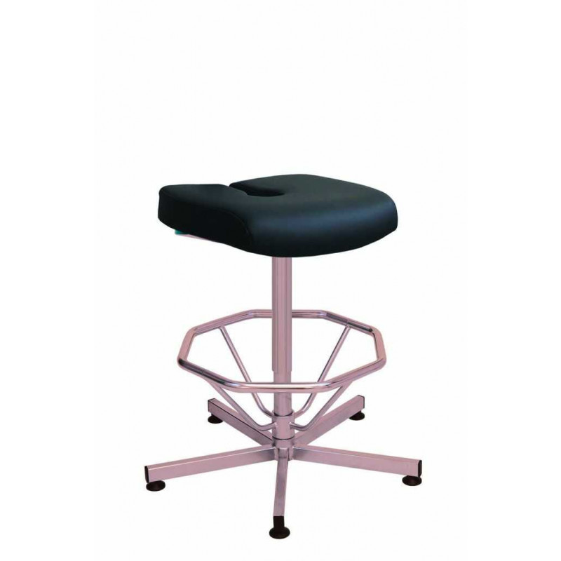 TABOURET ERGONOMIQUE VINYLE NOIR ACIER, PATINS, REPOSE PIEDS