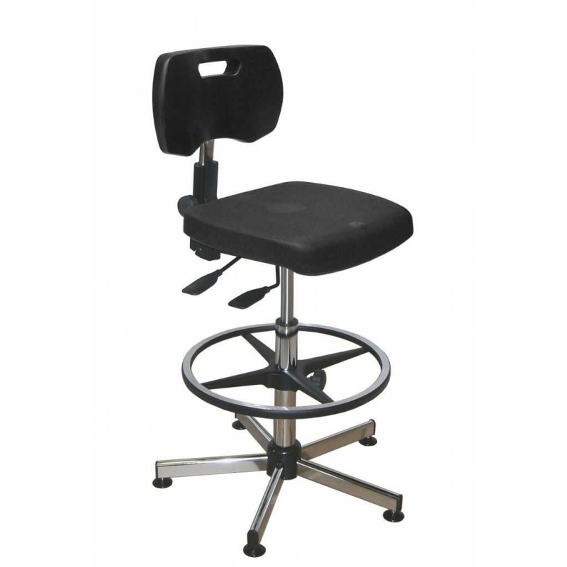 TABOURET A VIS ASSISE INOX PIETEMENT INOX 5 BRANCHES A/ROUES