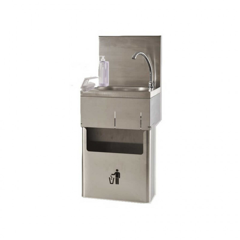 LAVE-MAINS MONOBLOC ANGLE DROIT+ BROSSE,POUBELLE ET DIST SAVON