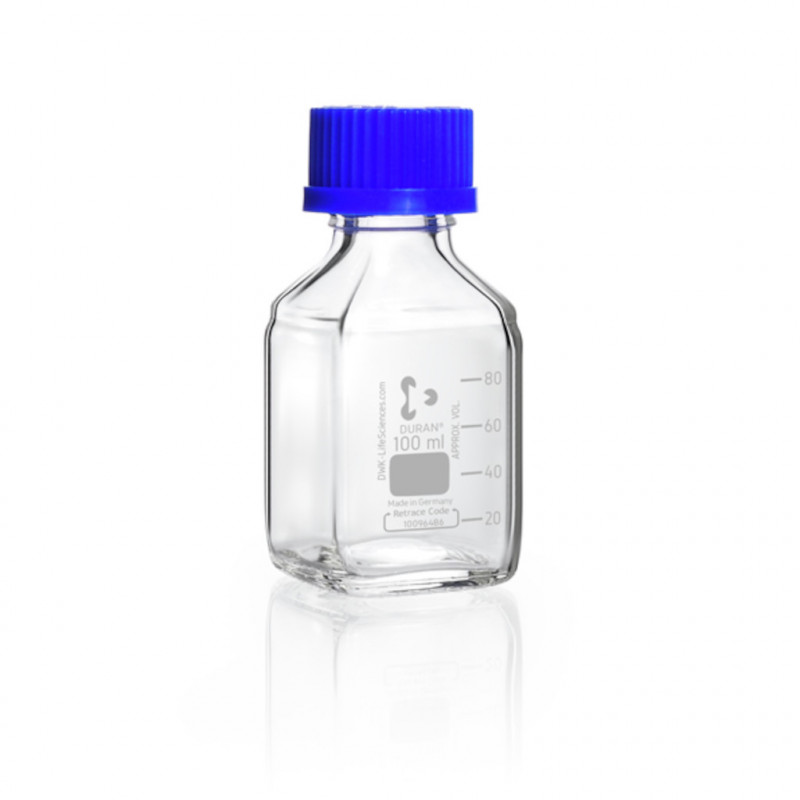 FLACON CLAIR 100ML VERRE DURAN CARREE GL 32 AVEC BOUCHON-X10