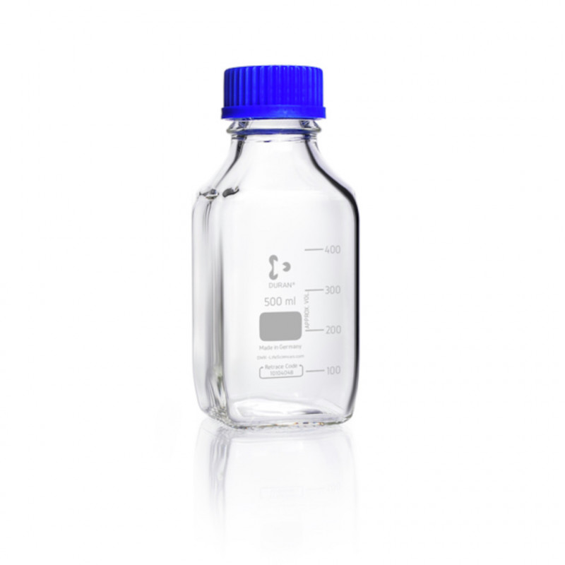 FLACON CLAIR 500ML VERRE DURAN CARREE GL 45 AVEC BOUCHON-X10