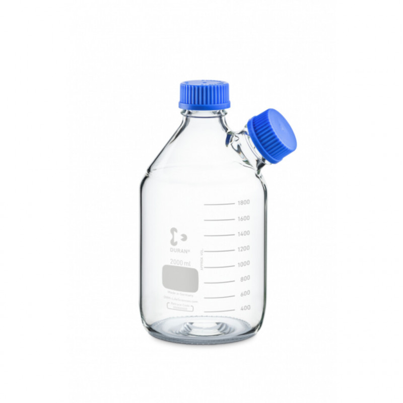 FLACON CARRE DURAN GL45 HPLC 2L AVEC 1 COL LATERAL GL45