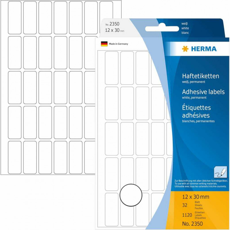 ETIQUETTE ADHESIVE BLANCHE D.12X30MM - CARTON DE 1120