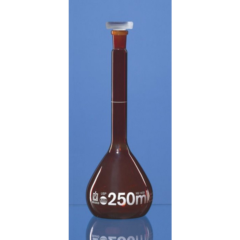FIOLE JAUGEE VERRE BRUN CL.A 100ML AVEC BOUCHON PP