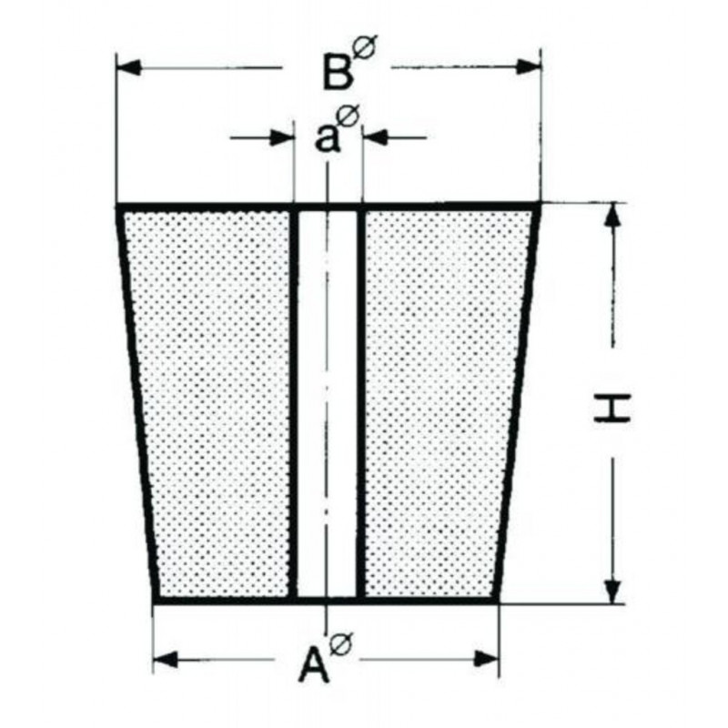 BOUCHON CONIQUE CAOUTCHOUC GRIS 1 TROU DIAM.4MM D.17X22X25MM