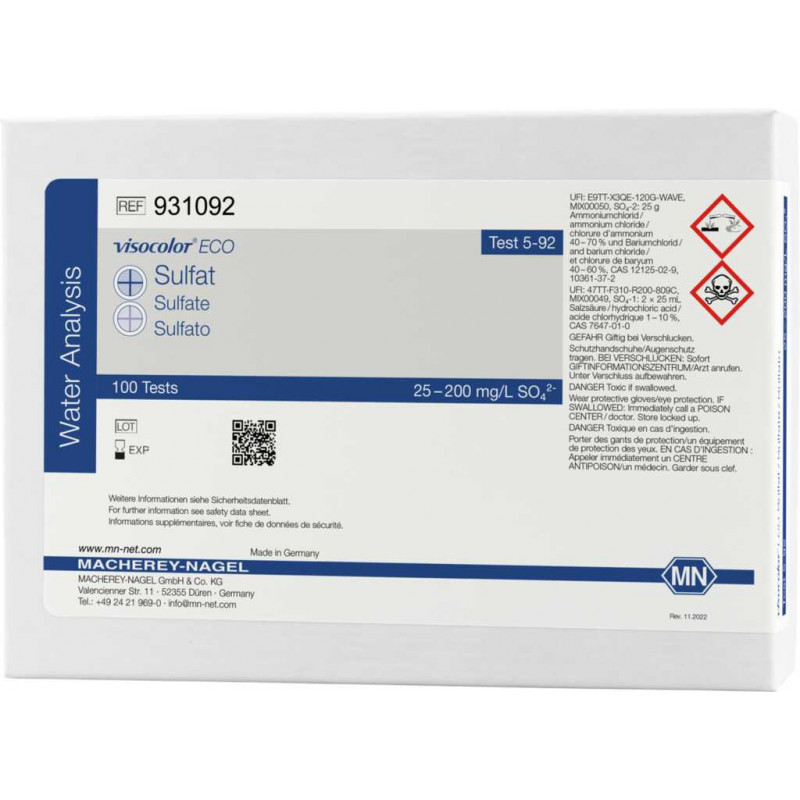 TEST VISOCOLOR ECO SULFATE 25-200MG/L SO4 - PACK X100