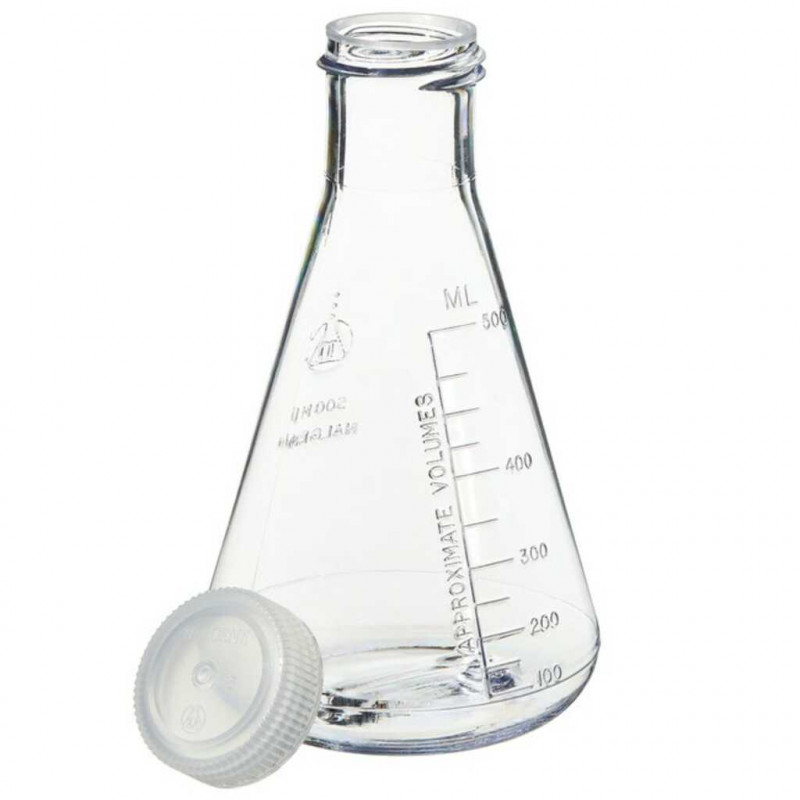 FIOLE ERLENMEYER EN POLYCARBONATE AVEC BOUCHON A VIS - 500ML -PACK X4