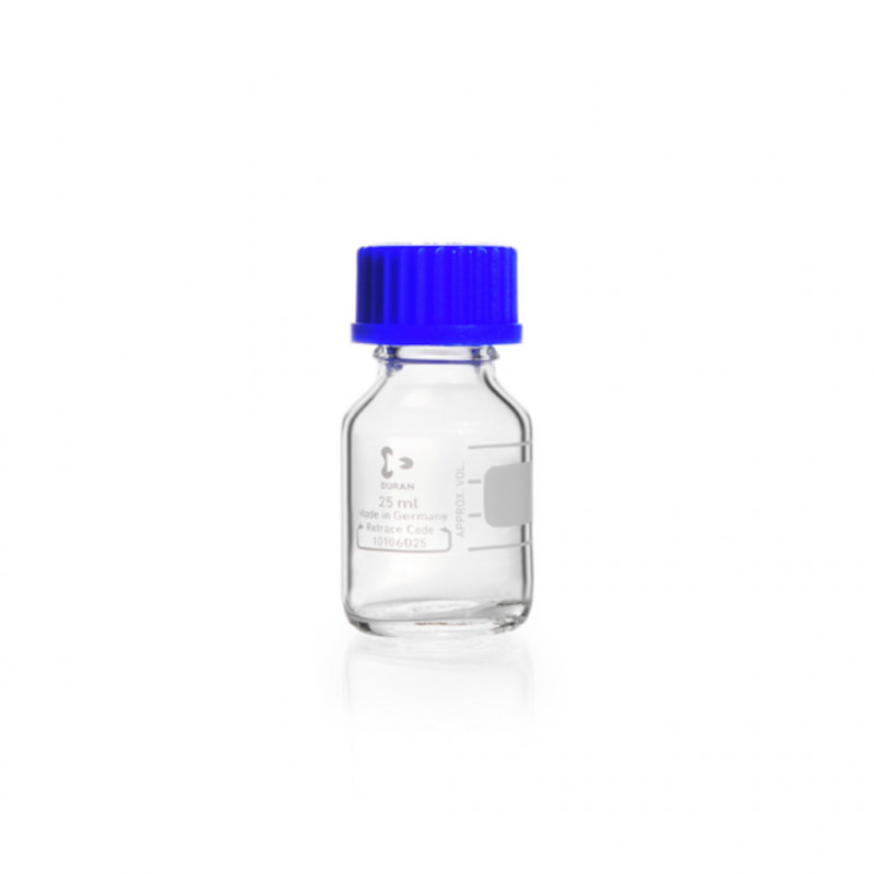 FLACON CLAIR 25ML VERRE DURAN GL 25 AVEC BOUCHON-P.10